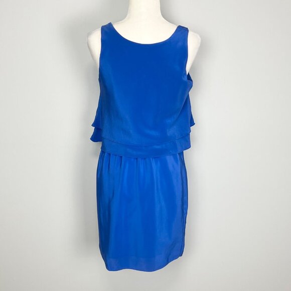Amanda Uprichard Womens Blue Silk Sleeveless Mini Dress Tiered Waist size Small - Picture 4 of 8